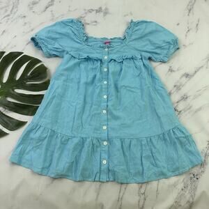 Stoney Clover Ln Target Womens Mini Dress Size XS Blue Linen Puff Sleeve Pockets